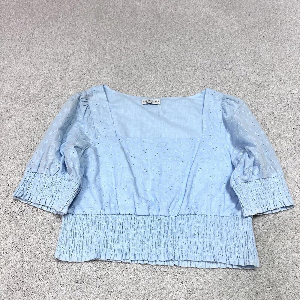 Paper Crane Light Blue Eyelet Top